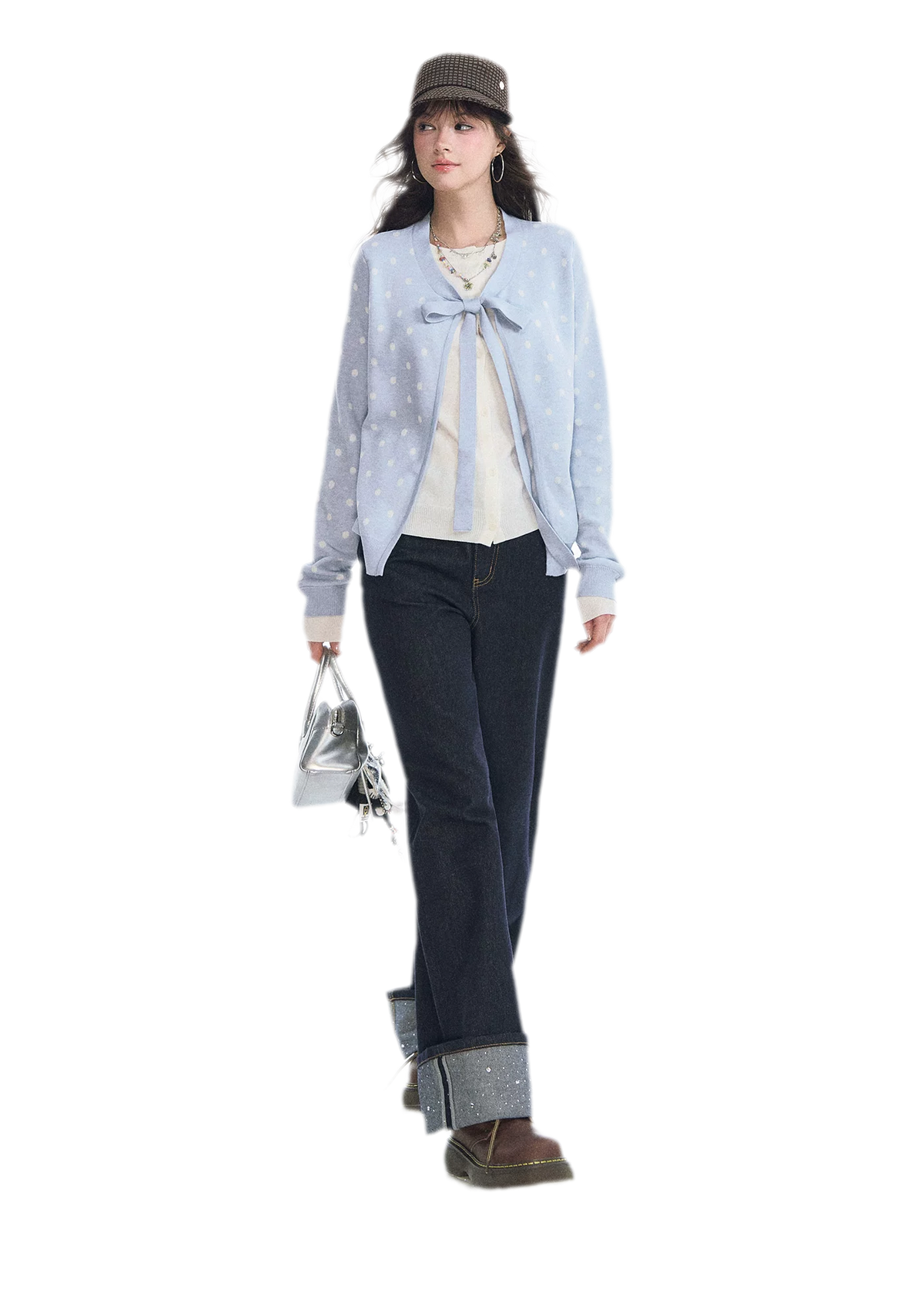 Polka-Dot Tie Bow Cardigan