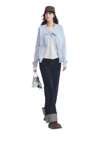 Polka-Dot Tie Bow Cardigan