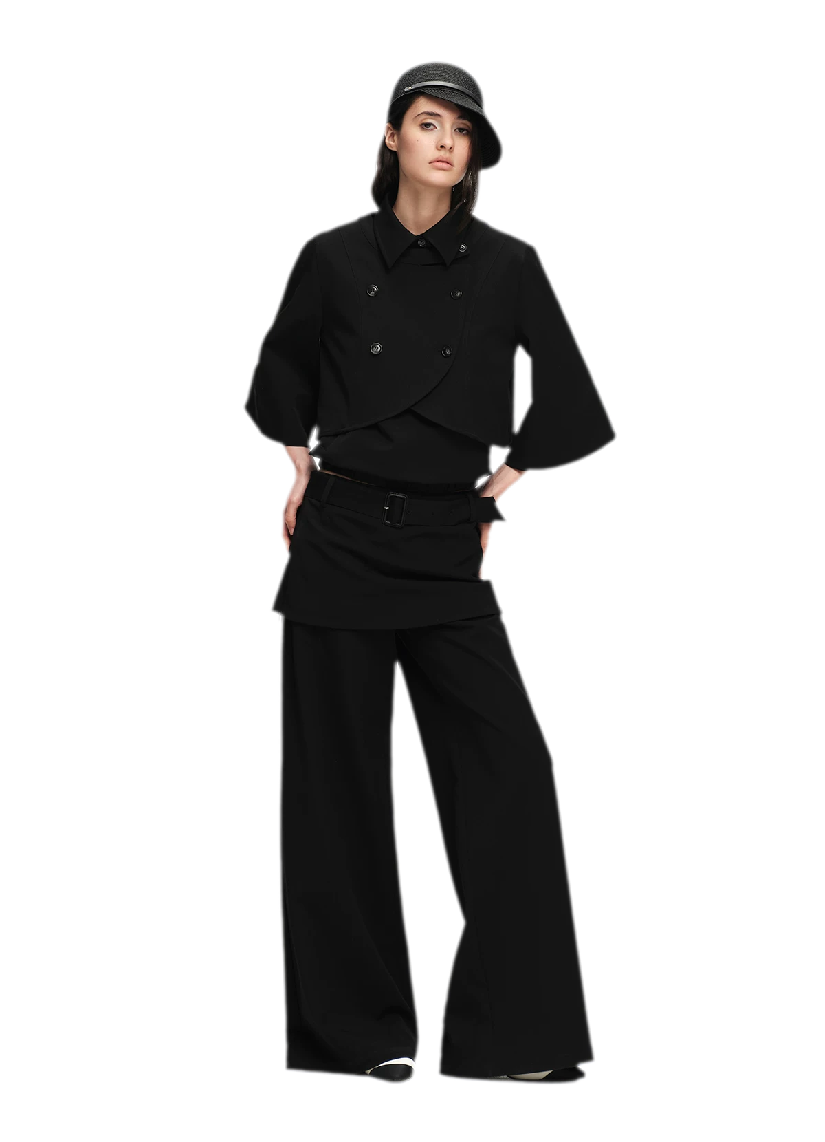 Structured Faux-Layer Wide-Leg Trousers