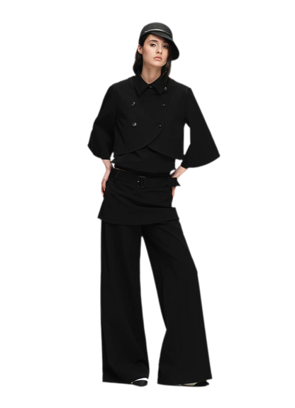 Structured Faux-Layer Wide-Leg Trousers