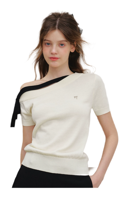 Wool Blend Bow Knit Tee