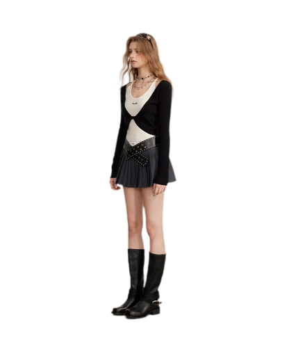Color-Block Faux Two-Piece Knit Top