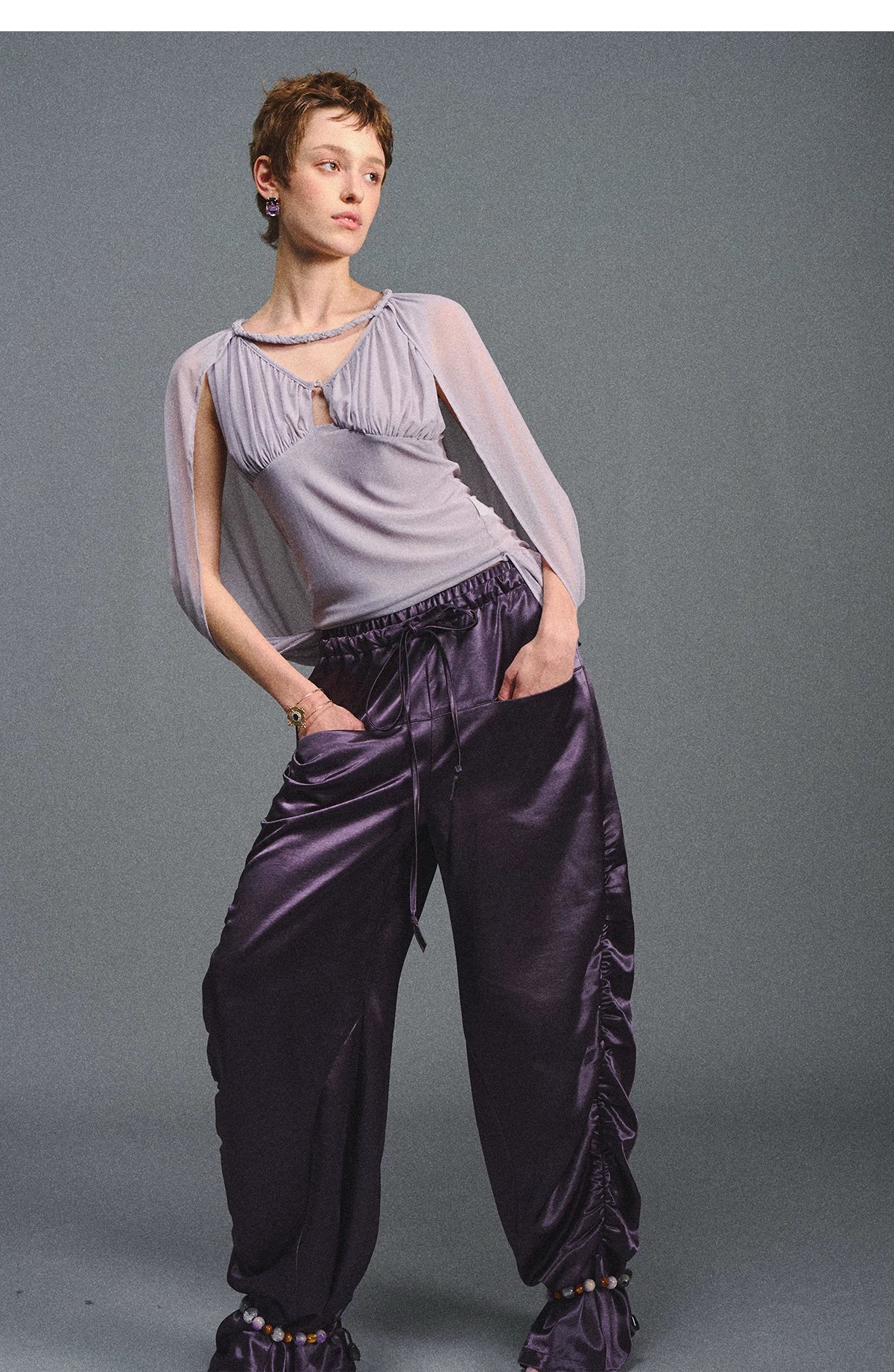 Satin Jogger Pants with Beaded Drawstring