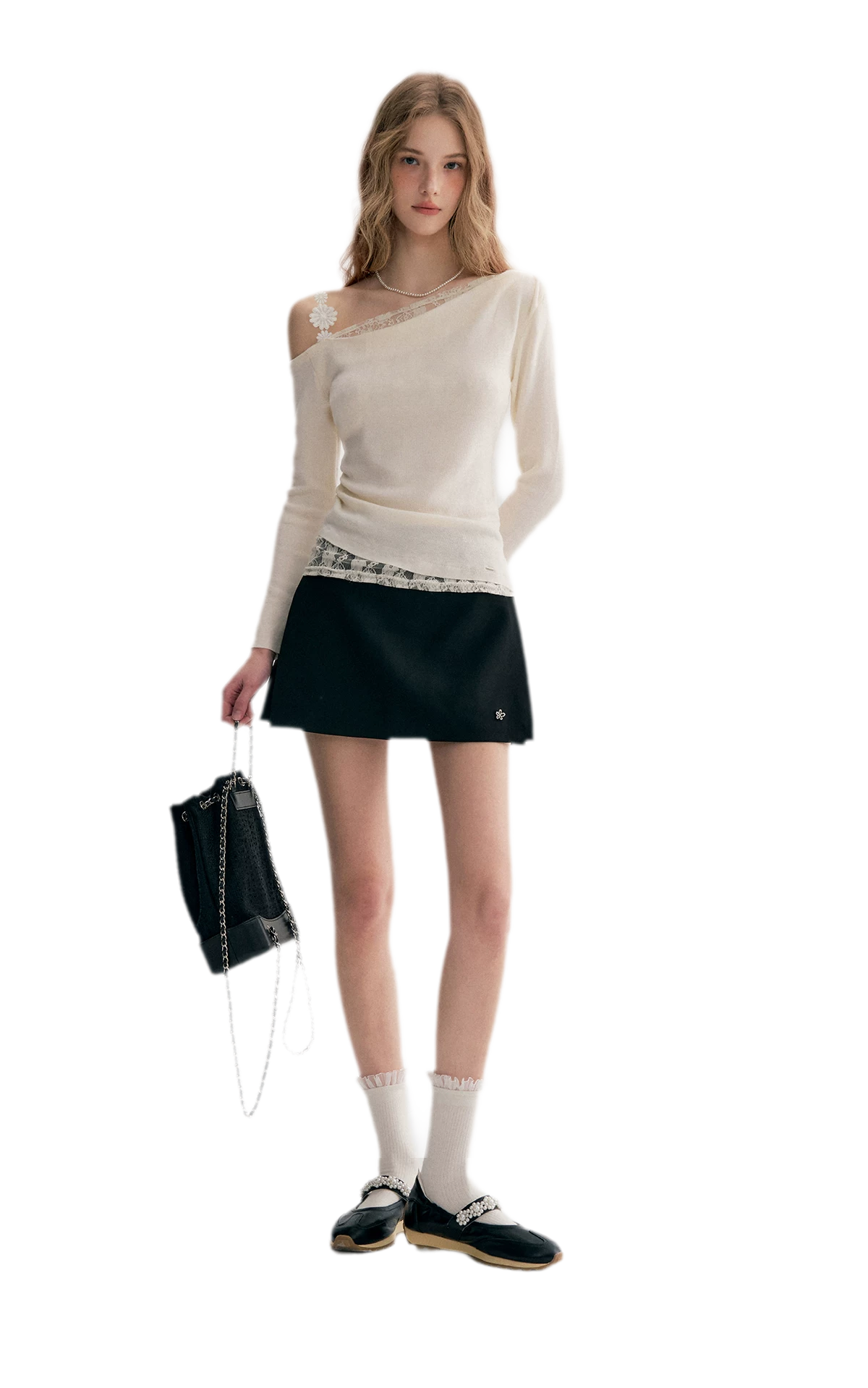 Lace Asymmetric Knit Top
