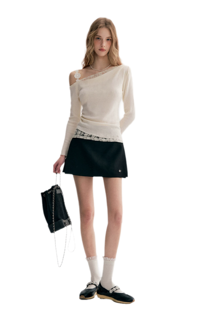 Lace Asymmetric Knit Top