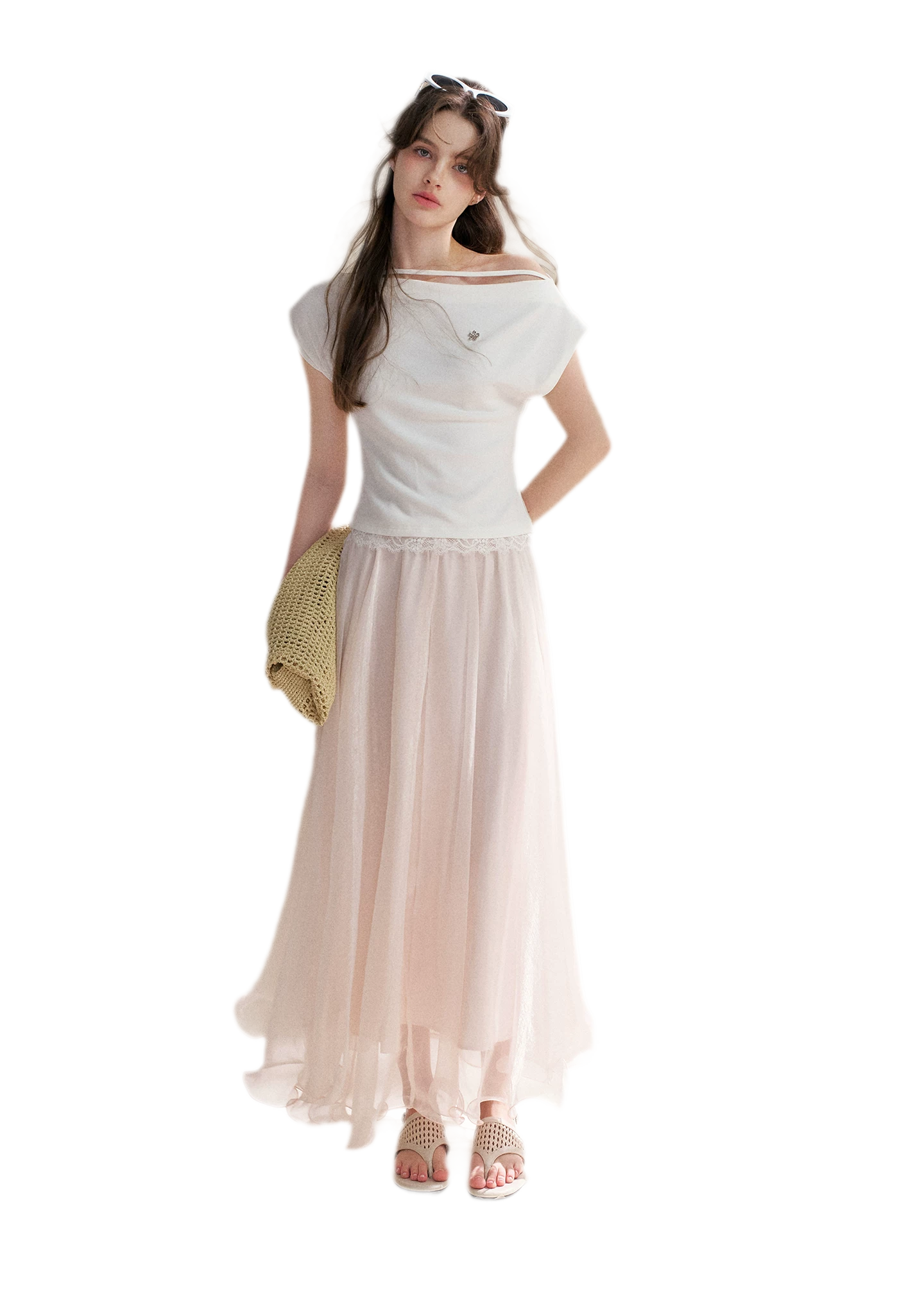 Lace Trim Asymmetric Short Sleeve T-Shirt