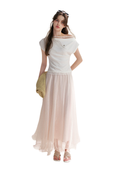 Lace Trim Asymmetric Short Sleeve T-Shirt
