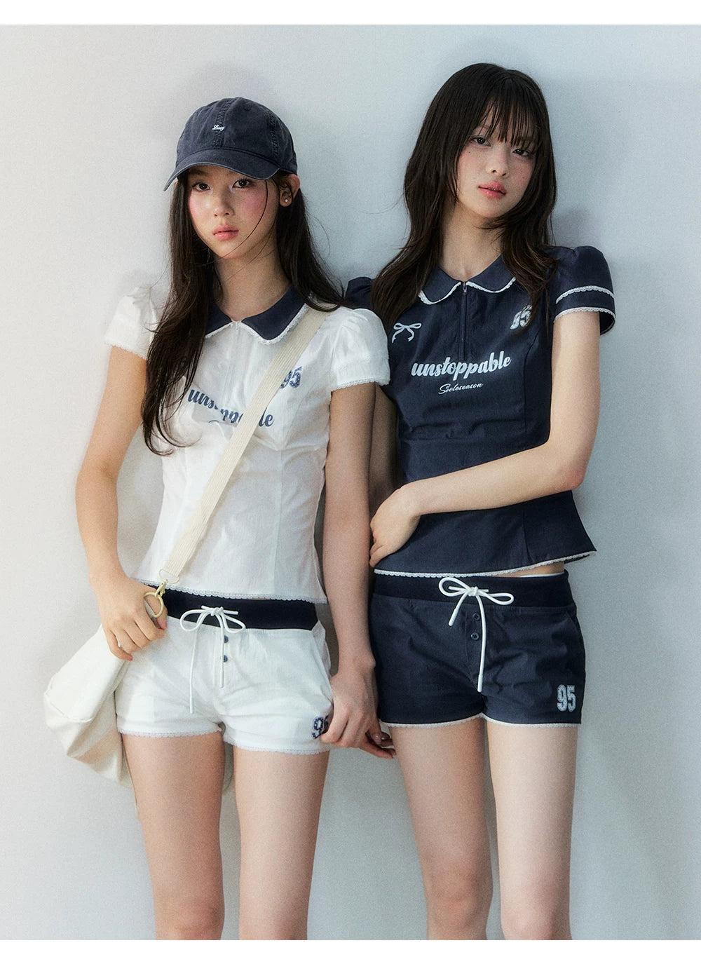 Korean Sporty Print Puff Sleeve Shirt &amp; Shorts