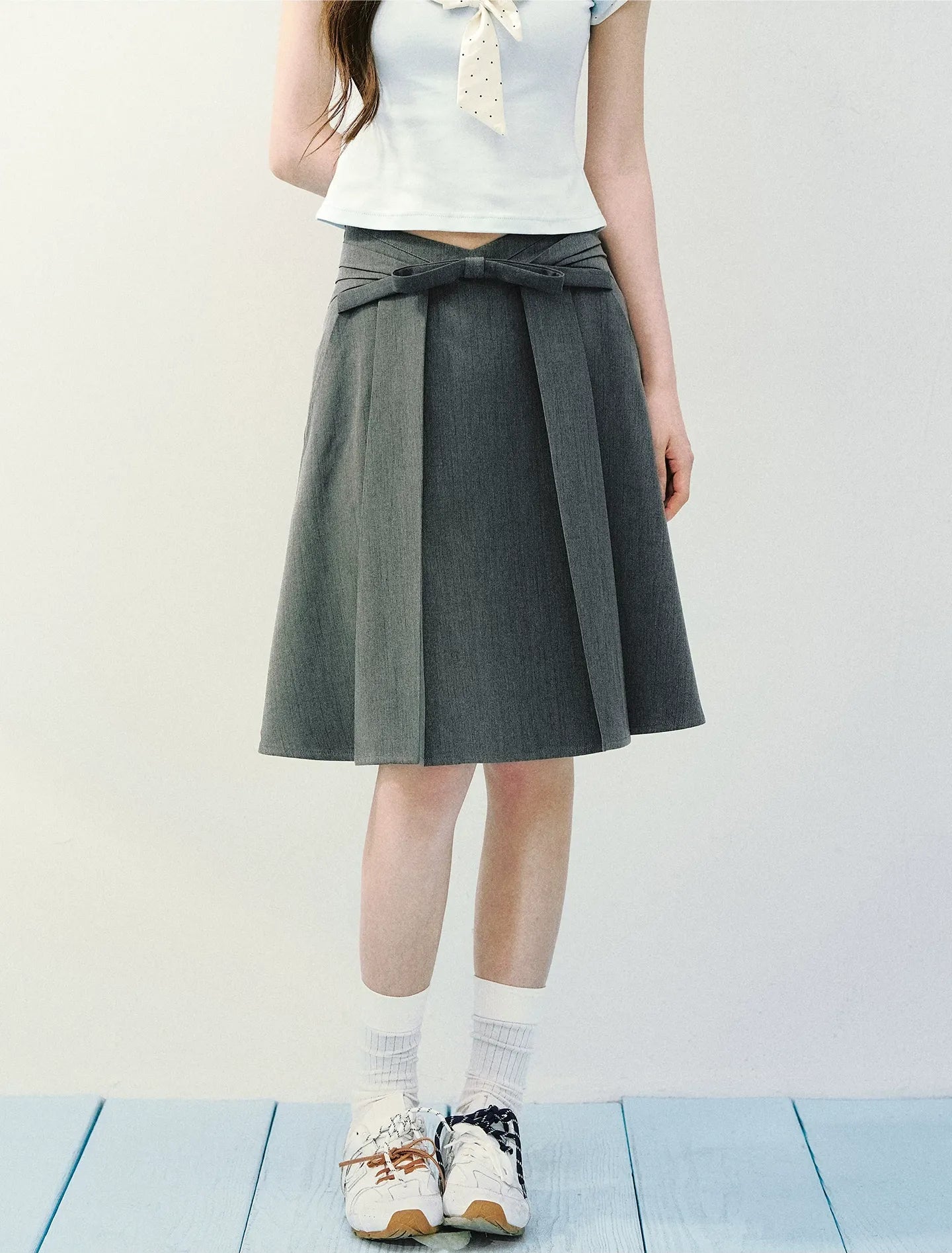 High Waist Pleated Midi Skirt