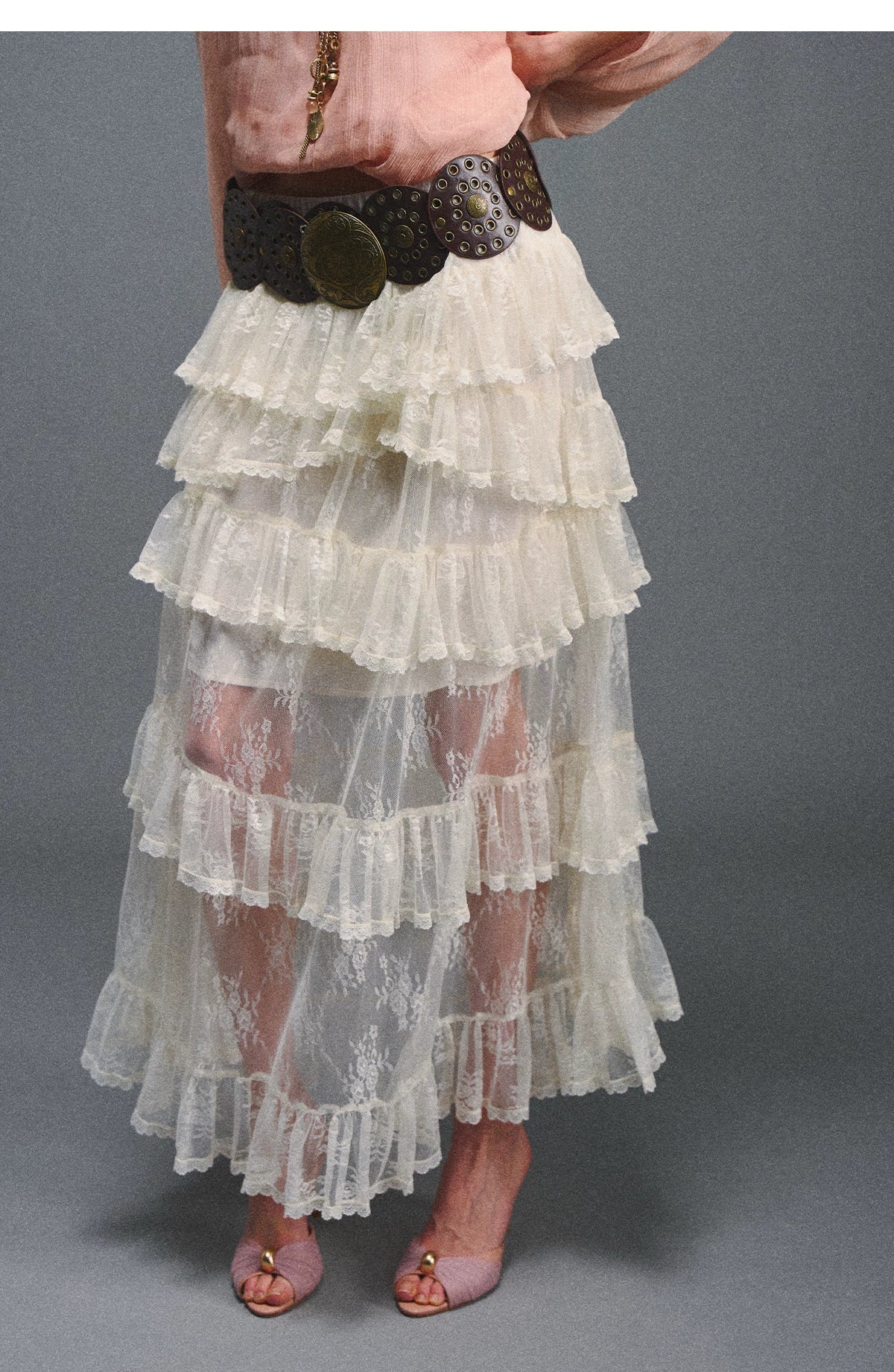 Vintage Romantic Asymmetrical Layered Ruffle Skirt