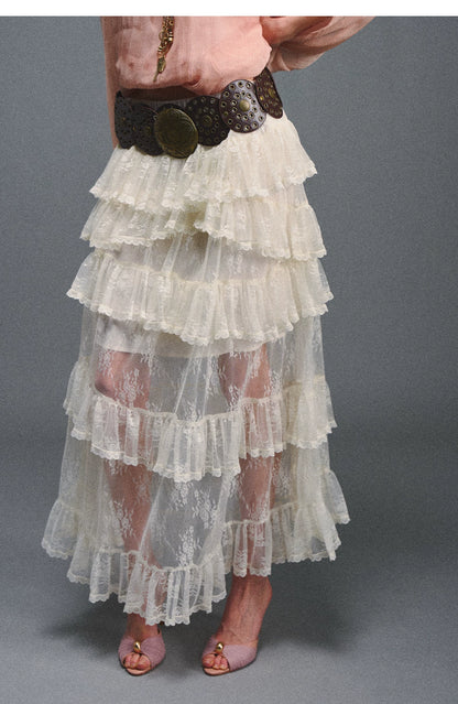 Vintage Romantic Asymmetrical Layered Ruffle Skirt
