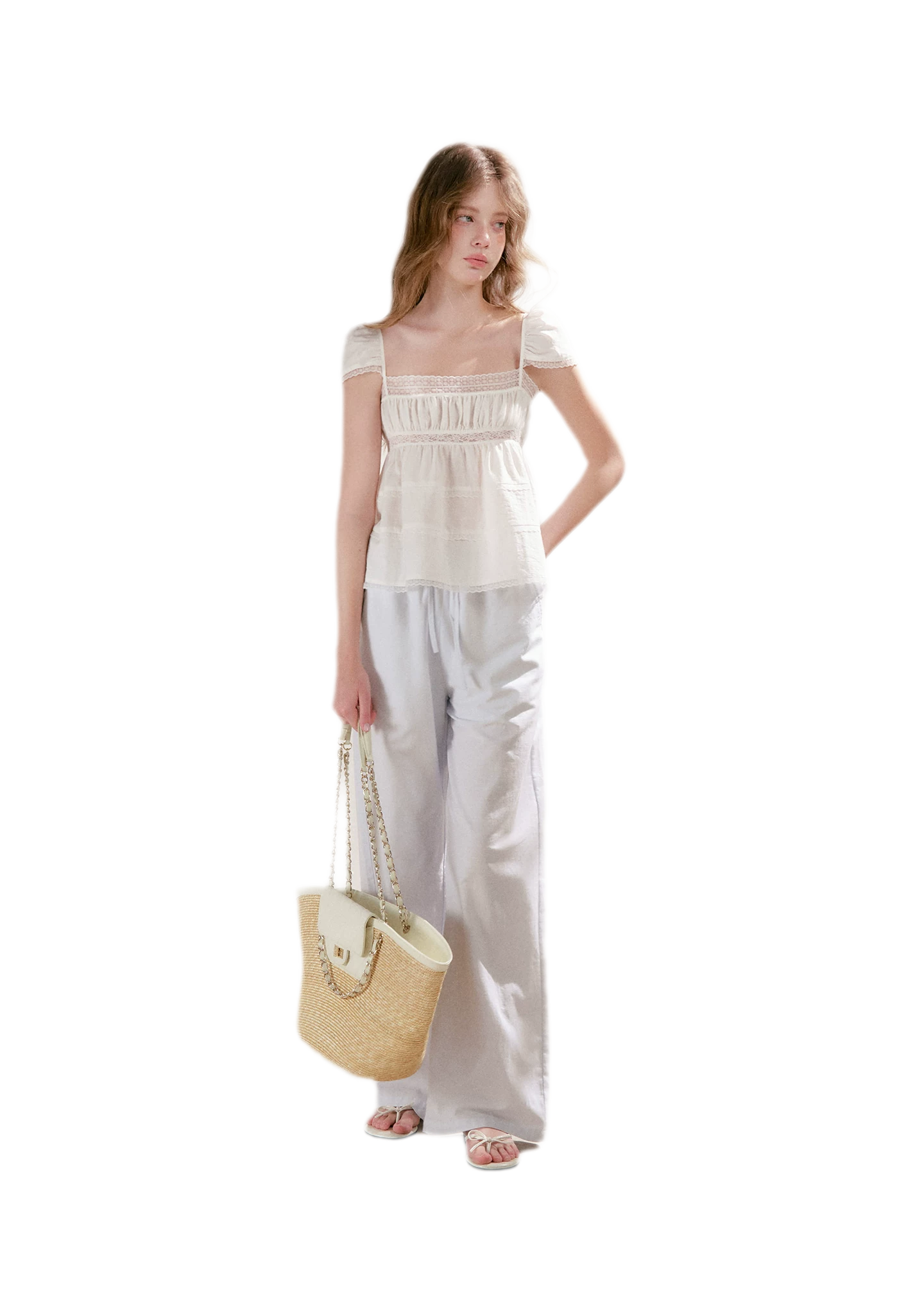 Linen Cotton Wide-Leg Trousers