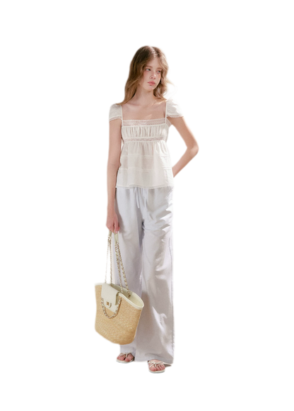 Linen Cotton Wide-Leg Trousers