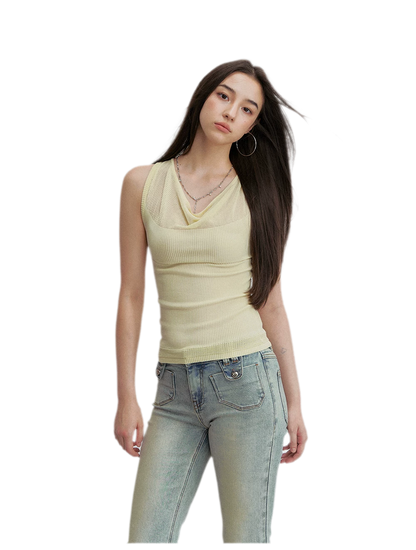 Cowl Mesh Knit Tank