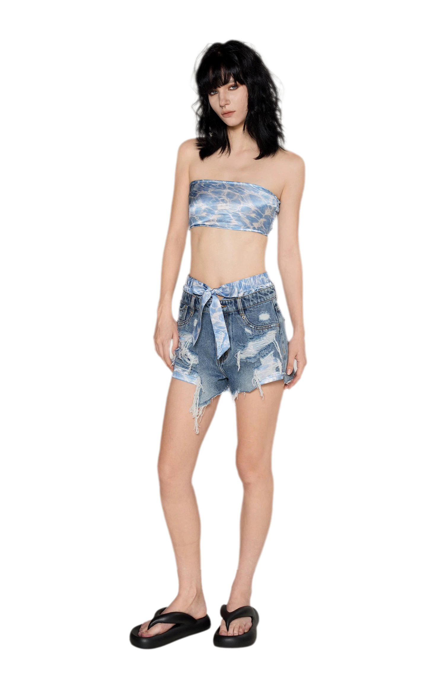 Wave Trim Denim Shorts