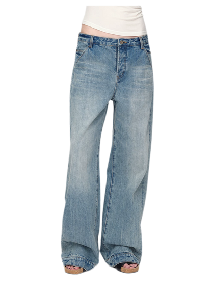 Gewassen vintage jeans met rechte pijpen