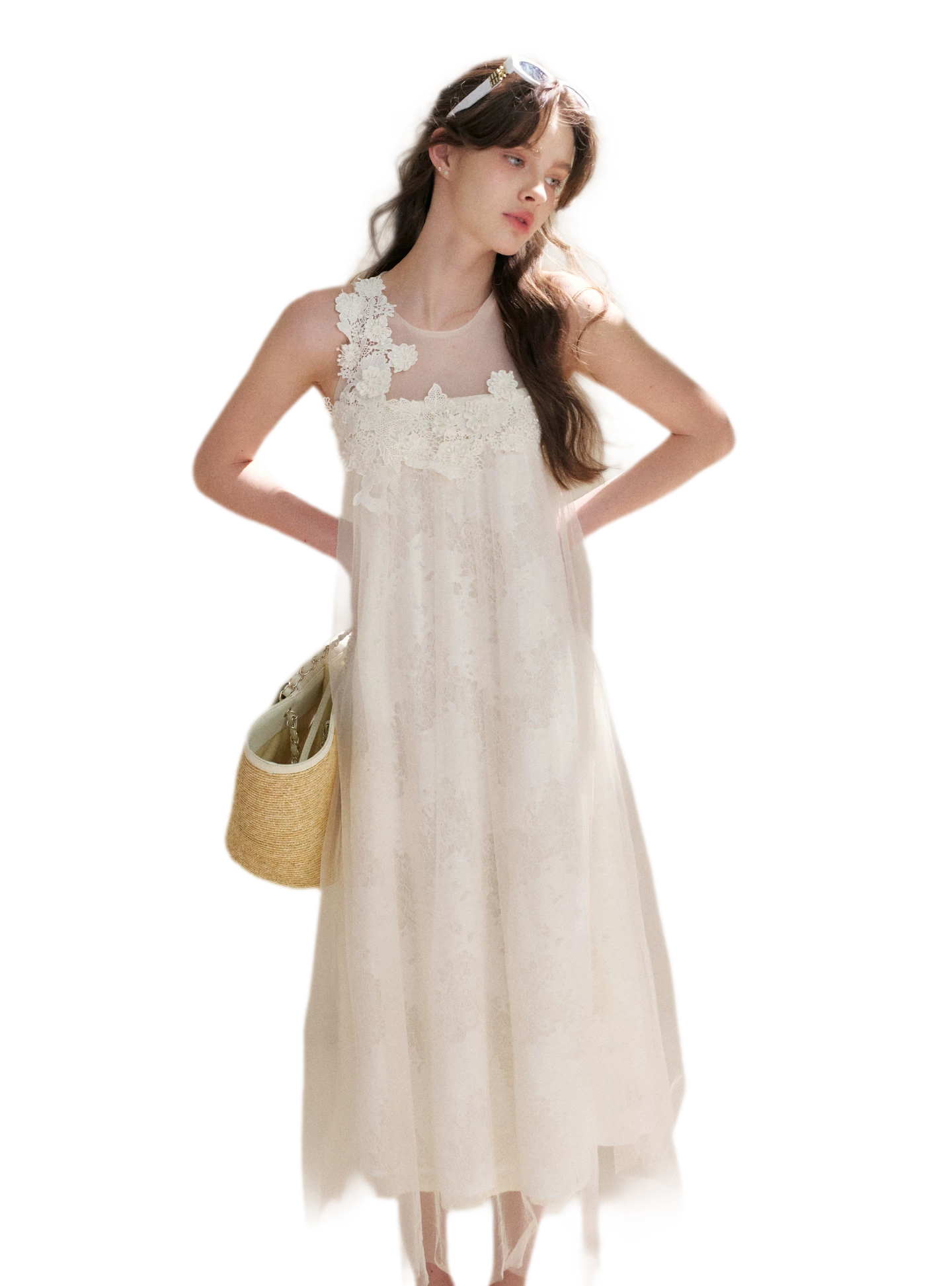 Sleeveless Mesh Lace Dress