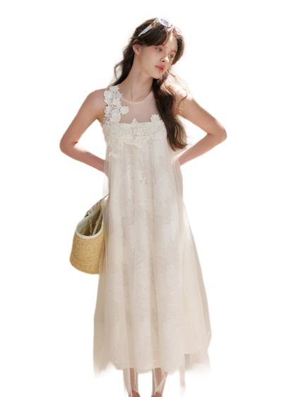 Sleeveless Mesh Lace Dress