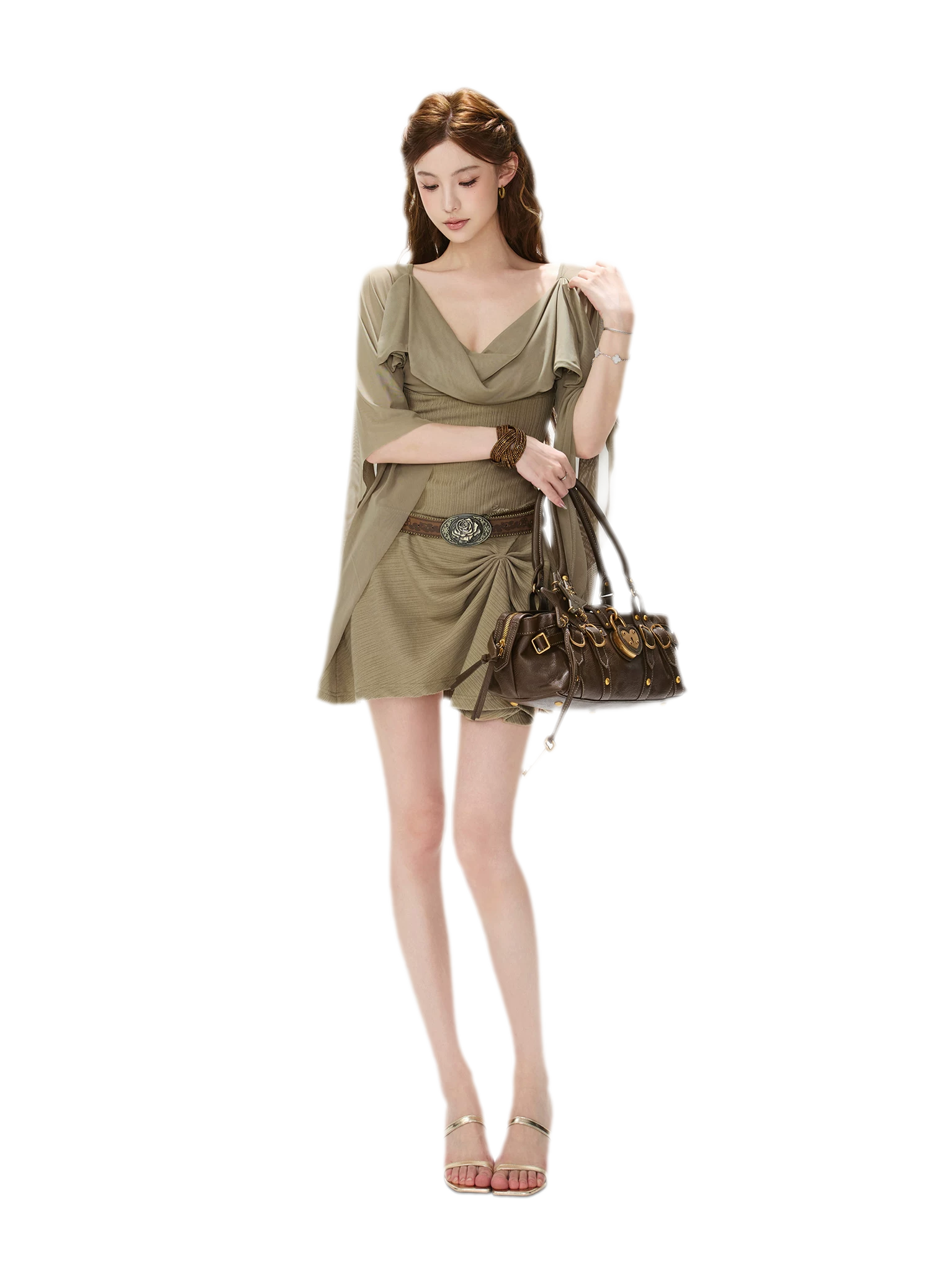 Draped Mesh Knit Dress