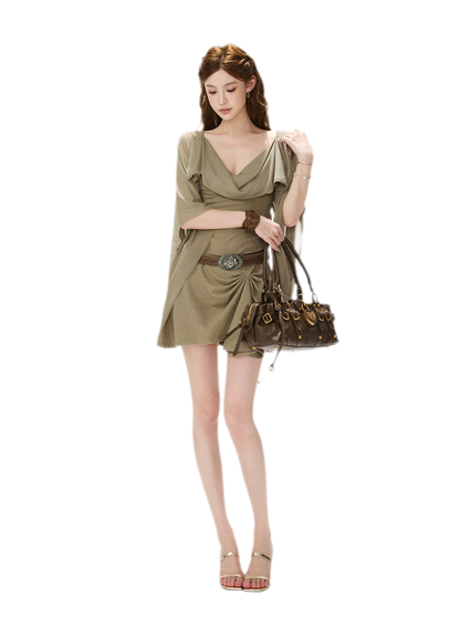 Draped Mesh Knit Dress