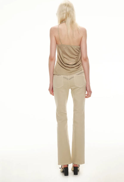 Tencel Satin Draped Halter Neck Tank Top