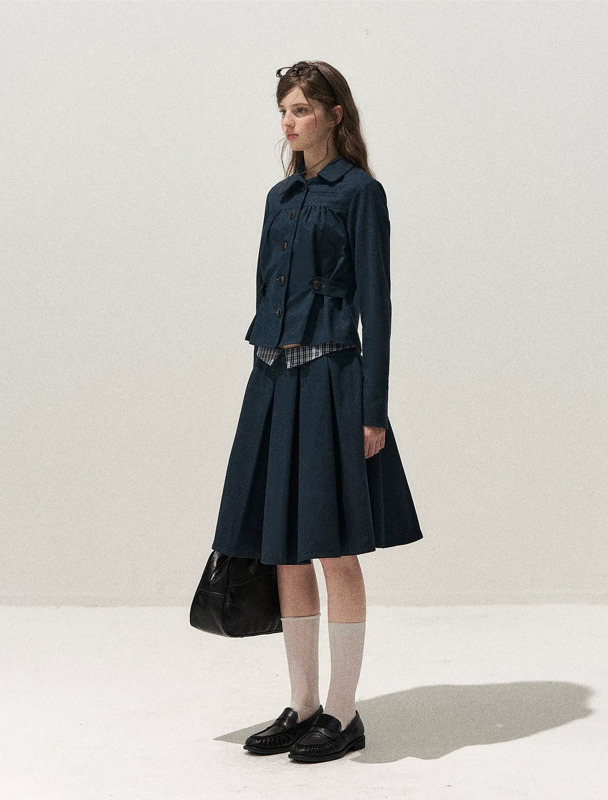 Washed Denim Pleated Set