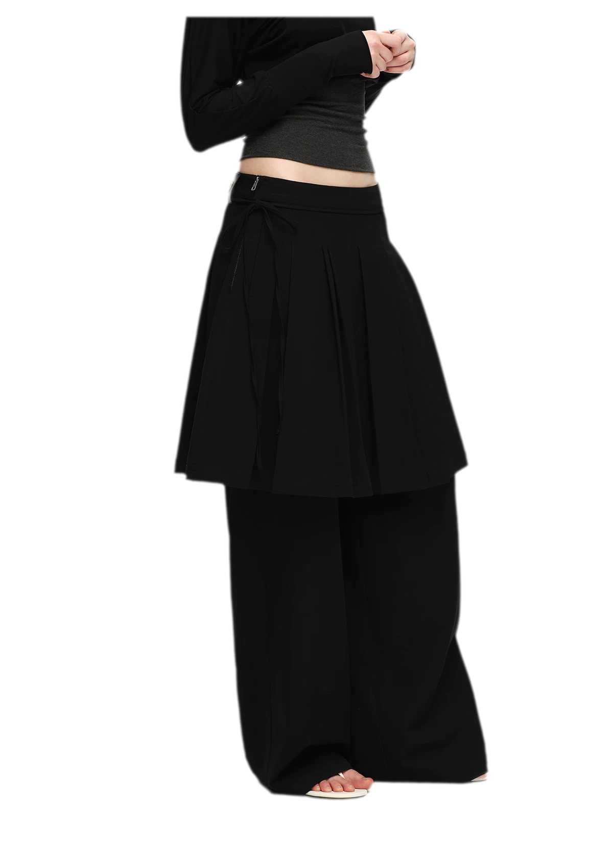 Pleated Layered Skirt Pants