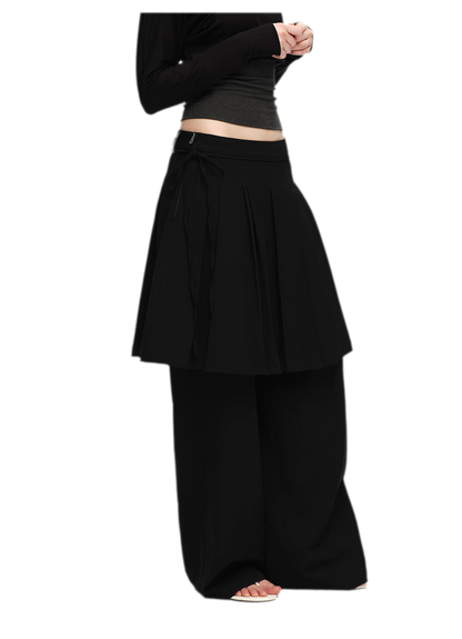 Pleated Layered Skirt Pants