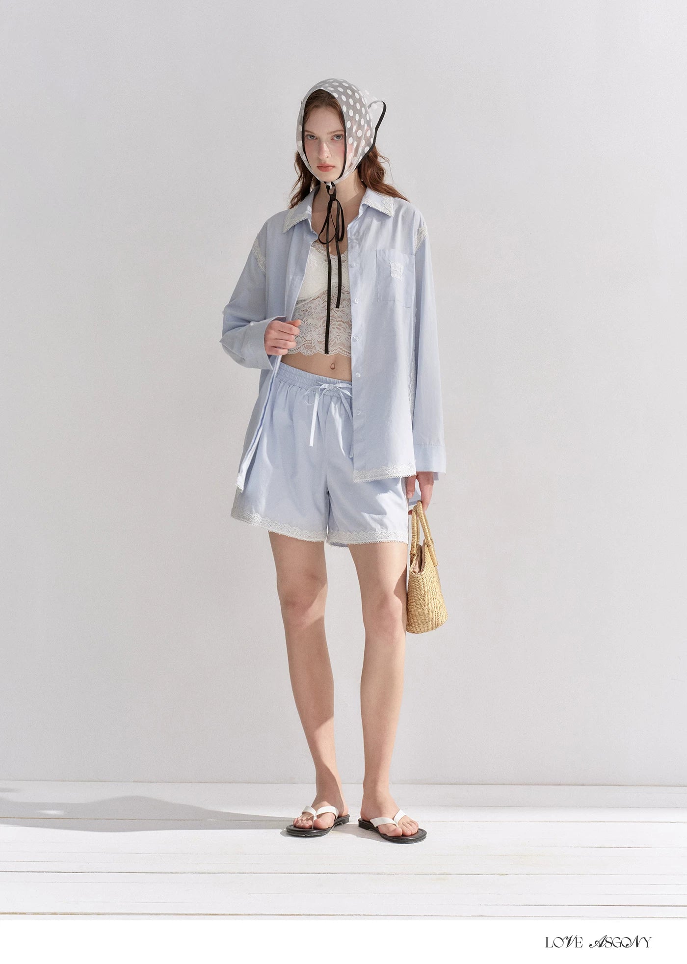 Lace Embroidered Loose Shirt &amp; Shorts Set