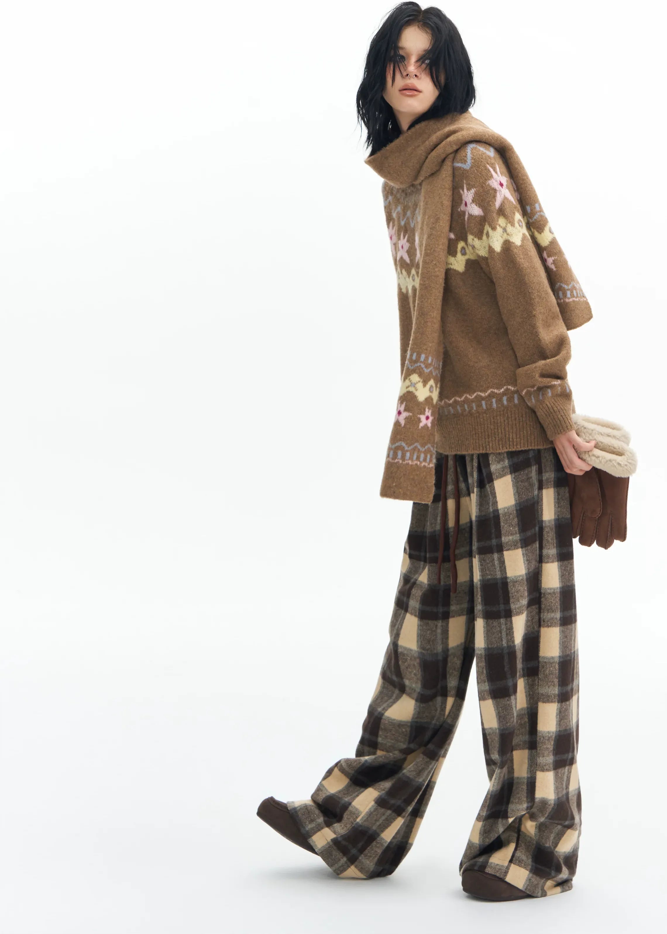 Plaid Wide-Leg Pants