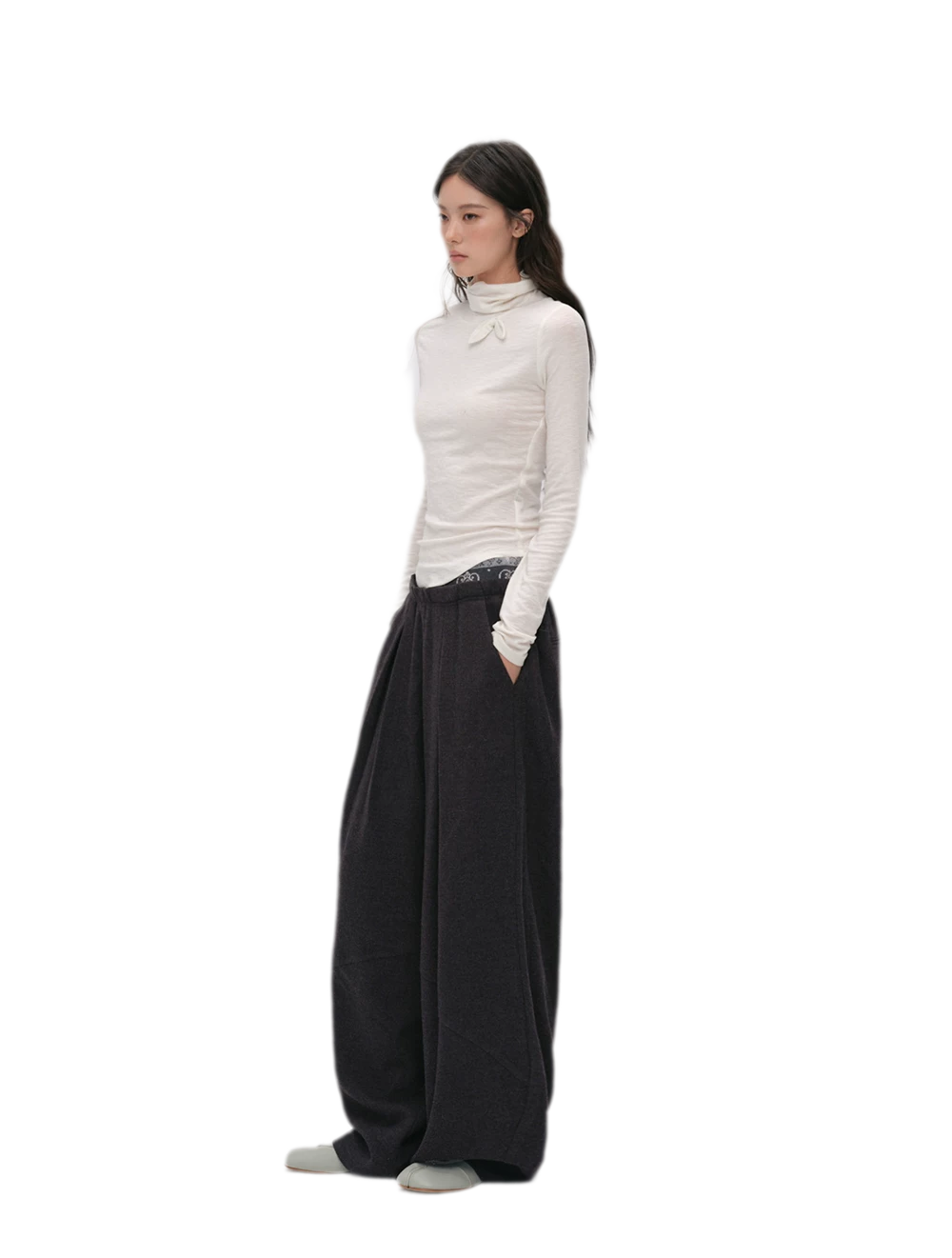 Pleated Contrast Wide-Leg Trousers