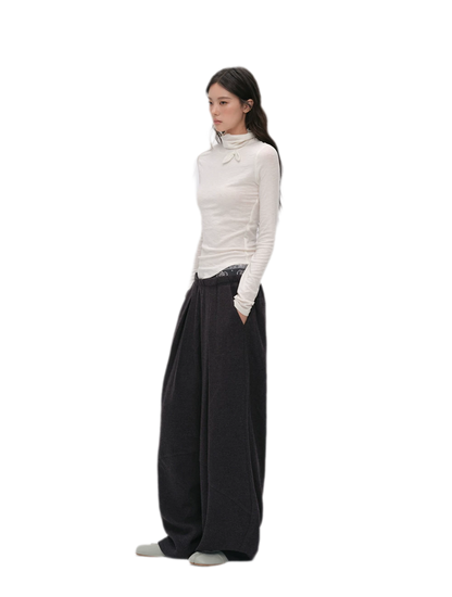 Pleated Contrast Wide-Leg Trousers