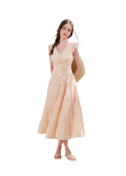 Embroidered Eyelet Tiered Dress