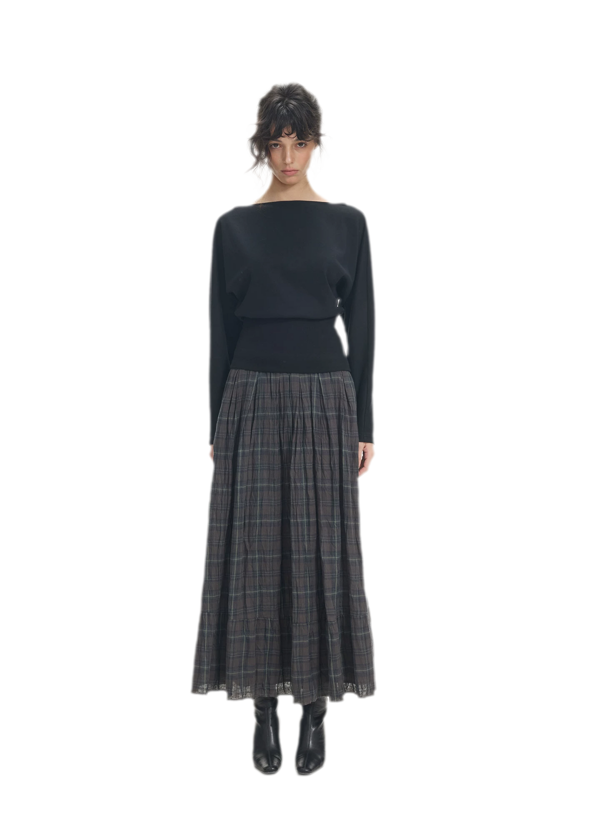 Ribbed Waist Boat-Neck Sweatshirt