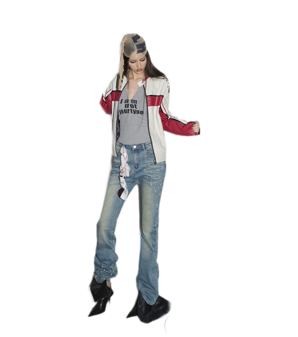 Oversized-Lederjacke mit Colorblocking