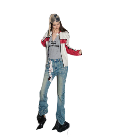 Oversized-Lederjacke mit Colorblocking