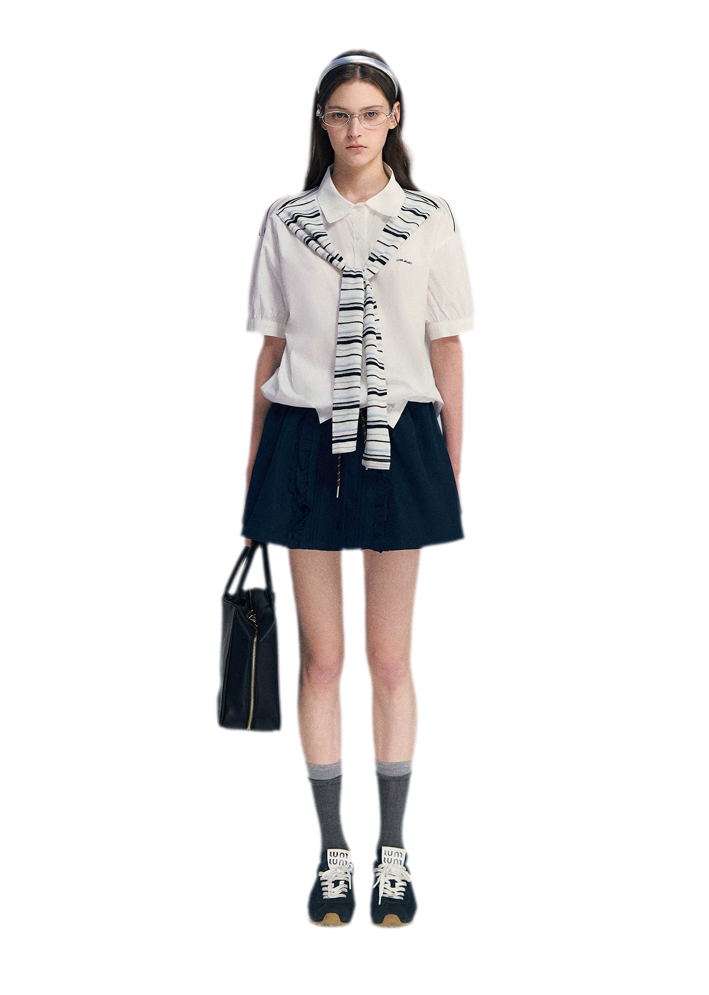 Striped Scarf Hem Shirt