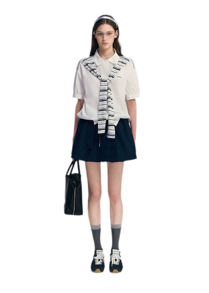 Striped Scarf Hem Shirt