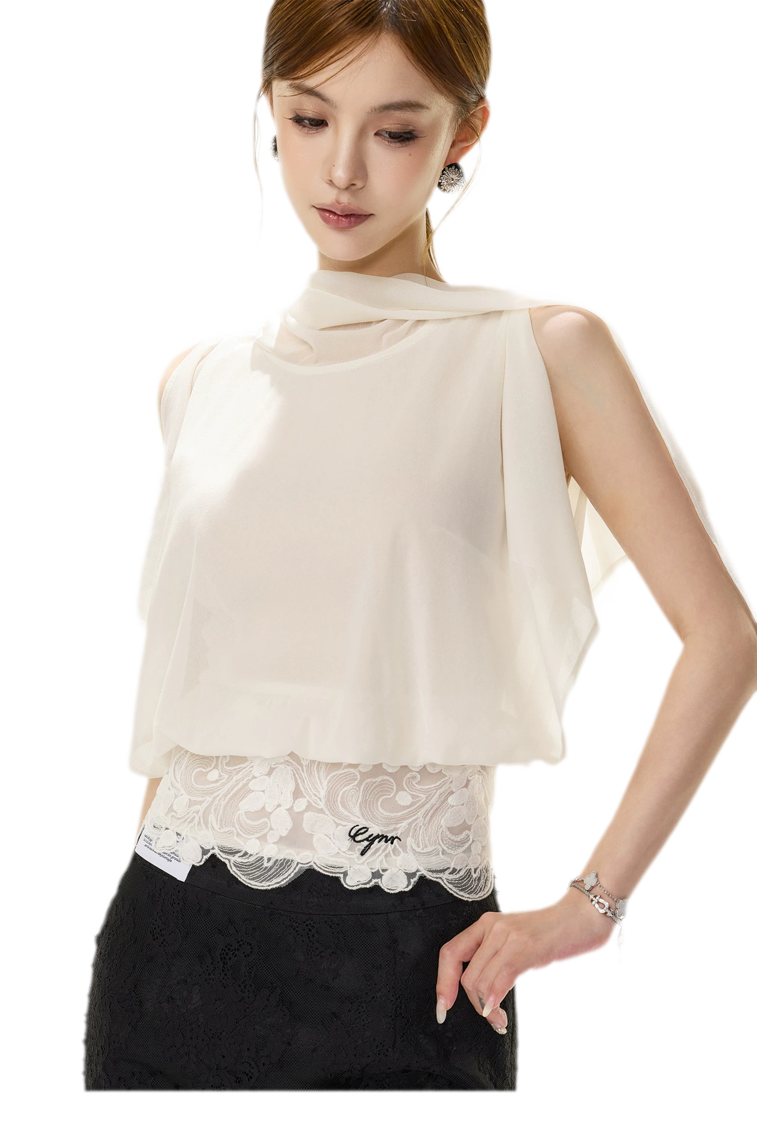 Off-Shoulder Chiffon Blouse