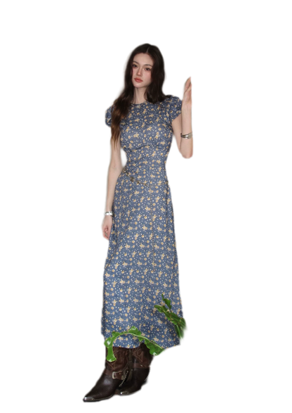 Blue Floral Tencel Dress