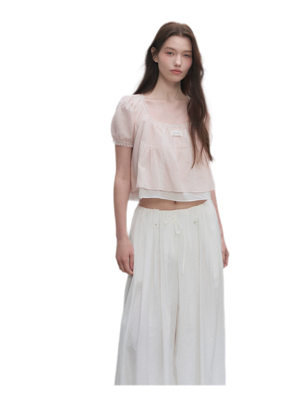 Cotton Lace Trim Cropped Top