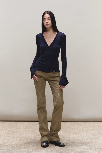 Vintage Distressed Khaki Slim Fit Casual Pants