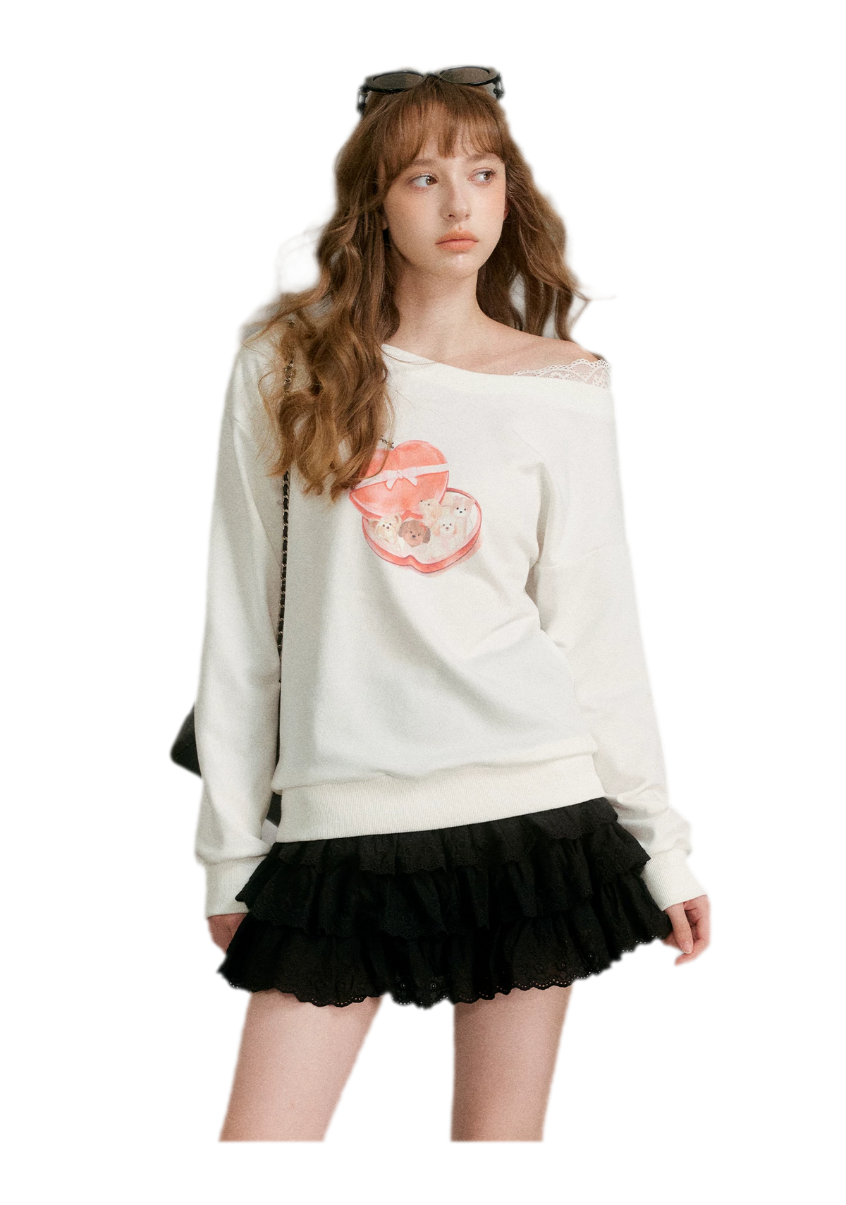 Watercolor Puppy Off-Shoulder Sweatshirt