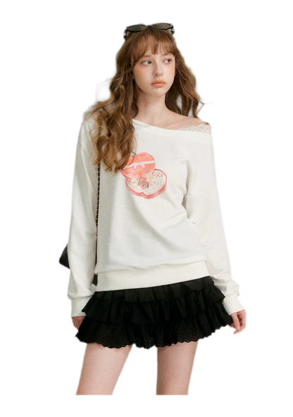 Watercolor Puppy Off-Shoulder Sweatshirt
