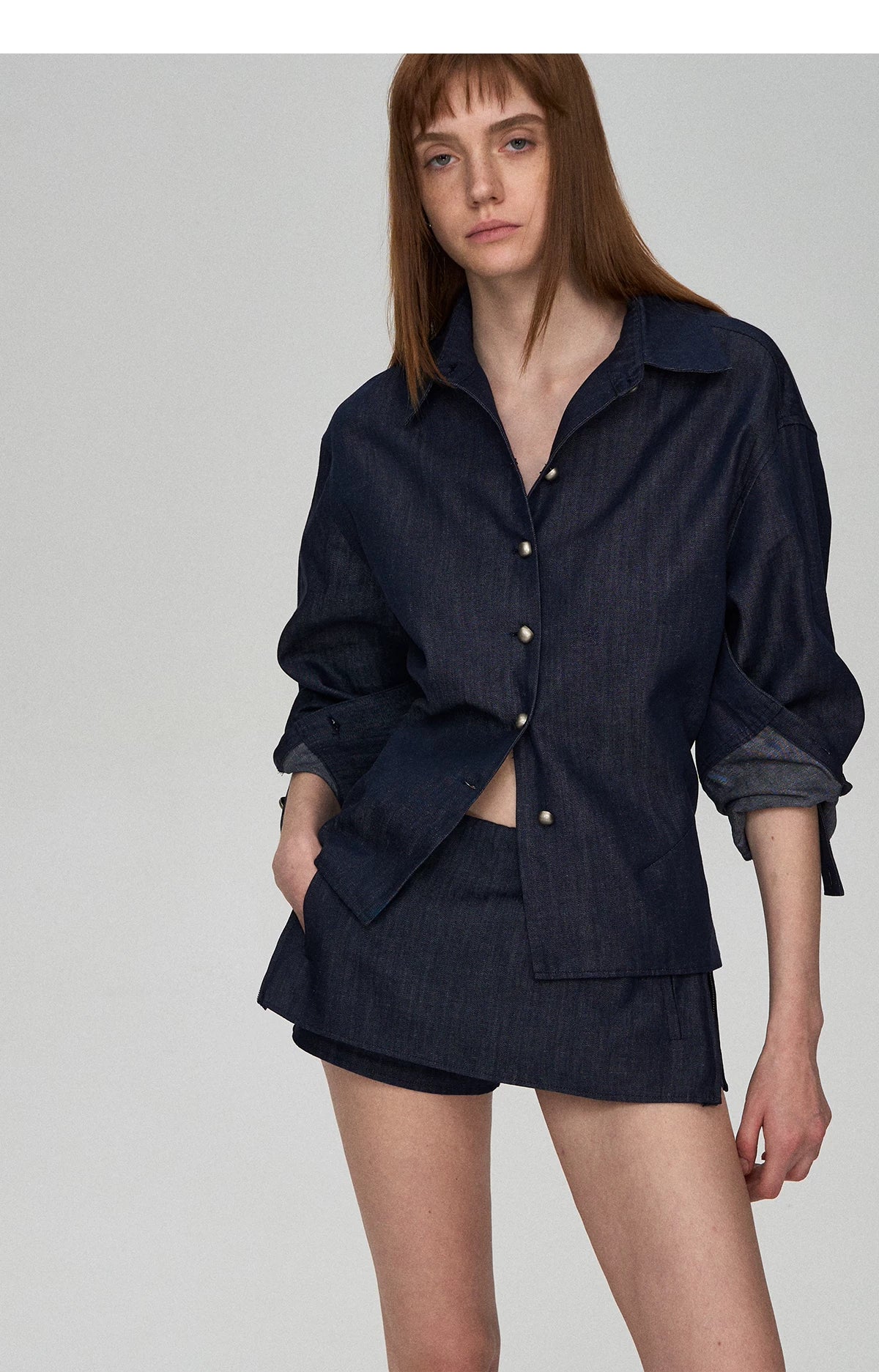 Tencel Linen Denim Shirt &amp; Low-Waist Skirt