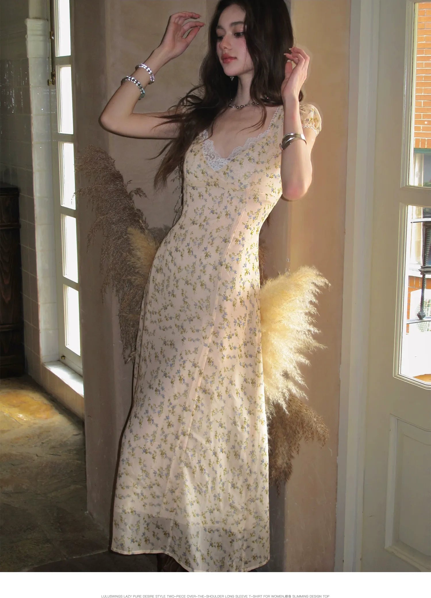 Lace V-Neck Long Dress