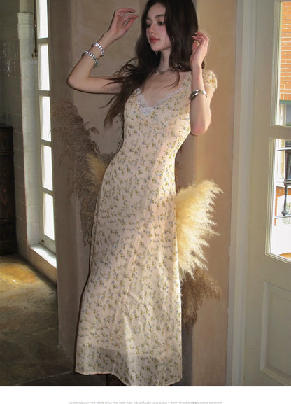 Lace V-Neck Long Dress
