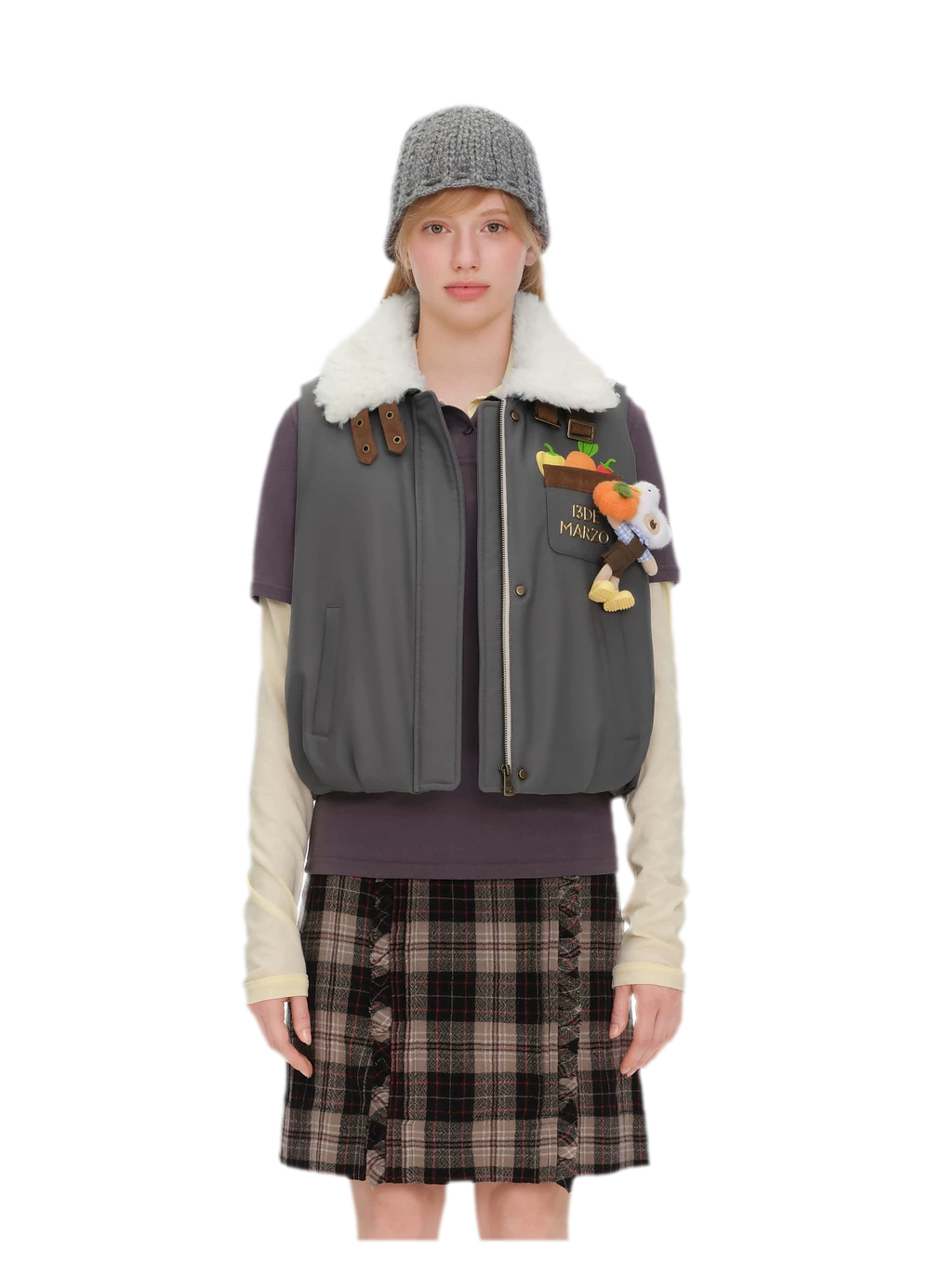 Textured Faux-Fur Collar Vest