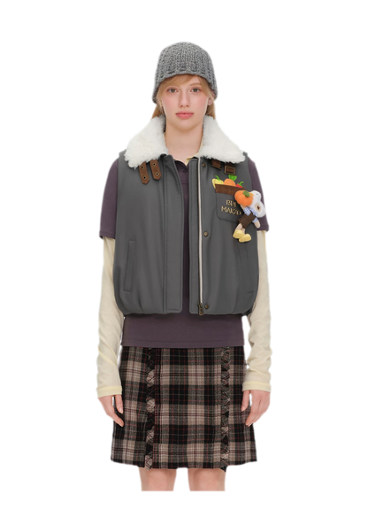 Textured Faux-Fur Collar Vest
