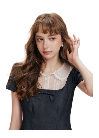 Mesh Panel Bow Waist Dress